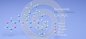 bortezomib molecular structures, anti-cancer drug 3d model, Structural Chemical Formula and Atoms with Color Coding