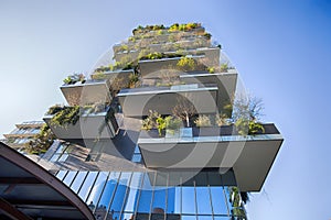 `Bosco Verticale`, vertical forest apartment and buildings in the area `Isola` of the city of Milan, Italy photo