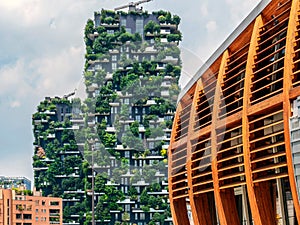 Bosco Verticale and wood building, Milan, Italy