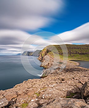 Bosdalafossur waterfall vertical composition ultra long exposure, Faroe Islands