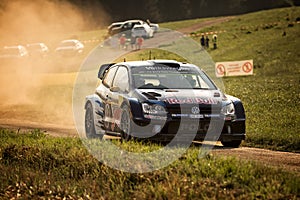 Bosenberg , Germany - August 22: Norwegian driver ANDREAS MIKKELSEN and his codriver Ola Floene in a Volkswagen Polo R WRC