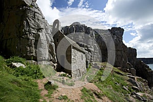 Bosherton, Pembrokeshire, Wales, UK, July 2014, View of Saint Govans Chapel