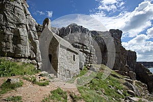 Bosherton, Pembrokeshire, Wales, UK, July 2014, View of Saint Govans Chapel