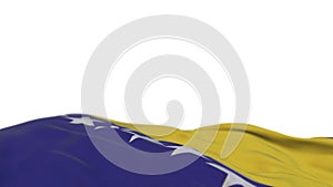 Bosnia and Herzegovina fabric flag waving on the wind loop. Bosnia and Herzegovina embroidery stiched cloth banner swaying on the