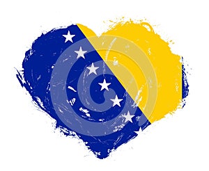 Bosnia and herzegovina flag in stroke brush heart shape on white background