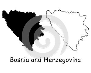 Bosnia and Herzegovina Country Map. Black silhouette and outline isolated on white background. EPS Vector