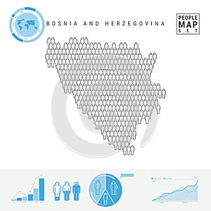 Bosnia and Herzegovina People Icon Map. Stylized Vector Silhouette. Population Growth and Aging Infographics