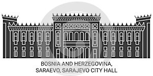 Bosnia And Herzegovina, Saraevo, Sarajevo City Hall travel landmark vector illustration