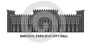 Bosnia And Herzegovina, Sarajevo, Sarajevo City Hall, travel landmark vector illustration