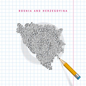 Bosnia and Herzegovina sketch scribble vector map drawn on checkered school notebook paper background