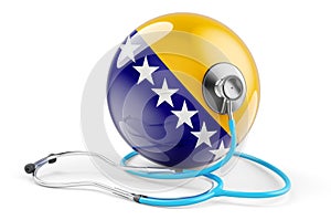 Bosnian flag with stethoscope. Health care in Bosnia and Herzegovina concept, 3D rendering