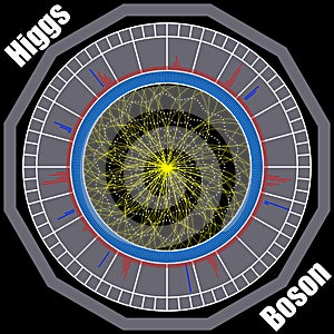 Boson Higgs, quantum mechanics, Hadron Collider. Voyage in the Space. Big Bang illustration. Vector abstract cosmic