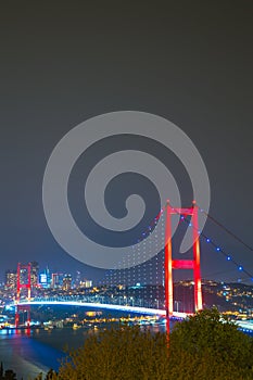 Bosphorus or 15th July Martyrs' Bridge vertical photo. Istanbul view