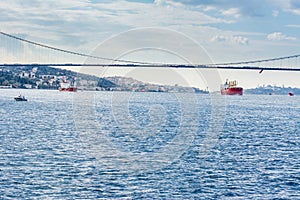 The Bosphorus Bridge, or 15 July Martyrs Bridge,  one of the three suspension bridges spanning the Bosphorus strait ,  in Istanbul