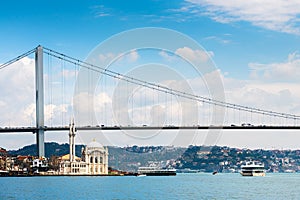 Bosphorus bridge and Ortakoy mosque in Istanbul, Turkey