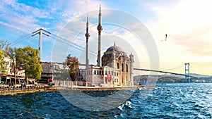 The Bosphorus Bridge and the Ortakoy Mosque panorama, Istanbul