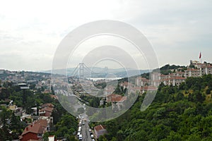 IstanbulÃ¢â¬â¢s Bosphorus Bridge with city view photo