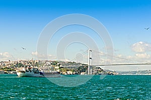 Bosphorus Bridge and a ship
