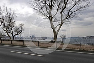 Bosphorus and Marmara sea view in winter and cloudy weather from Sarayburnu district in istanbul photo