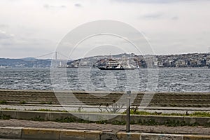 Bosphorus and Marmara sea view in winter and cloudy weather from Sarayburnu district in istanbul photo