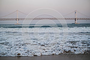 The Bosphorus Strait. View of the Bosphorus Bridge from afar in Istanbul, Turkey