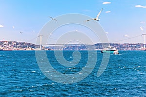 The Bosphorus view, the Bridge and the Ortakoy Mosque, Istanbul