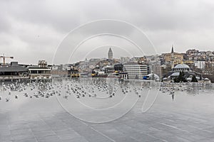 Bosphorus view from the terrace of the Istanbul Museum of Modern Art. Galata view from terrace of Istanbul Modern Art Museum with