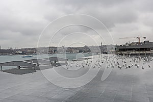 Bosphorus view from the terrace of the Istanbul Museum of Modern Art. Galata view from terrace of Istanbul Modern Art Museum with