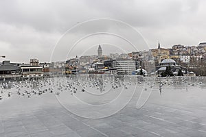 Bosphorus view from the terrace of the Istanbul Museum of Modern Art. Galata view from terrace of Istanbul Modern Art Museum with