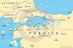 Bosporus and Dardanelles, the Turkish Straits, political map