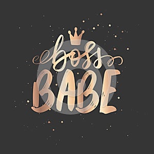 Boss Babe Vector poster. Brush calligraphy. Feminism slogan with Handwritting lettering. photo