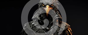 Boss bird portrait in jacked on dark bakground. wide banner