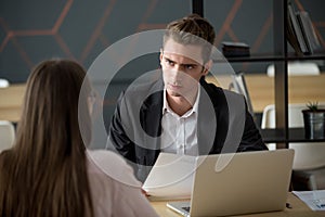 Boss or employer dissatisfied with bad failed job interview conc photo