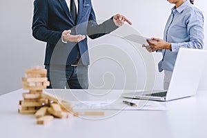 Boss and executive team feeling stress and serious of fail business, Team dispute of failure and exhausted with problems with a p