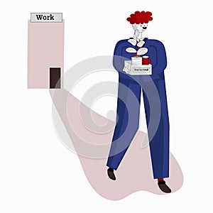 Boss fired employee dismissal of work, unemployment, jobless, crisis concept. Sad worker loses a job and stands with