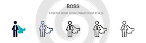 Boss icon in filled, thin line, outline and stroke style. Vector illustration of two colored and black boss vector icons designs