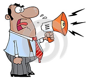 Boss man screaming into megaphone