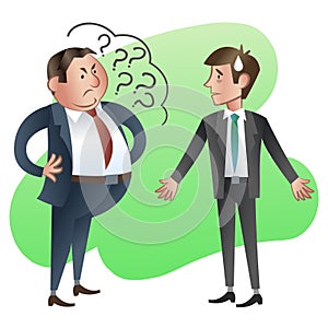 Boss or manager asks a subordinate employee.