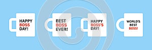 Boss mug event templates. Best Boss Ever mugs flat illustration. Boss\'s day event. Stock vector