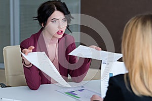 Boss reproach employee business woman reprimand