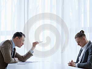 Boss scold employee business man reprimand reproof photo