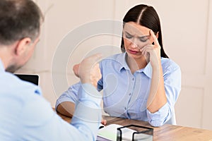 Boss Shouting At Girl Threatening To Be Fired At Workplace