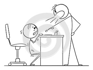 Boss Yelling at Office Worker, Vector Cartoon Stick Figure Illustration