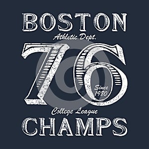 Boston Champ - typography for design clothes, athletic t-shirt. Graphics for print product, apparel. Badge for original sportswear