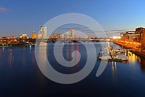 Boston Charles River and Back Bay skyline at night