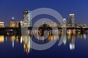 Boston Charles River and Back Bay skyline at night