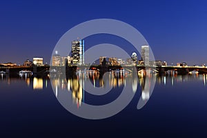 Boston Charles River and Back Bay skyline at night