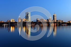 Boston Charles River and Back Bay skyline at night