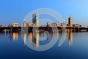 Boston Charles River and Back Bay skyline at night