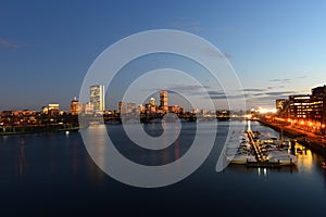 Boston Charles River and Back Bay skyline at night